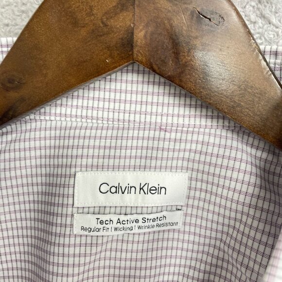 NEW Calvin Klein Men's XL Tech Active Stretch Dress Shirt Checkered Pattern - Picture 8 of 11